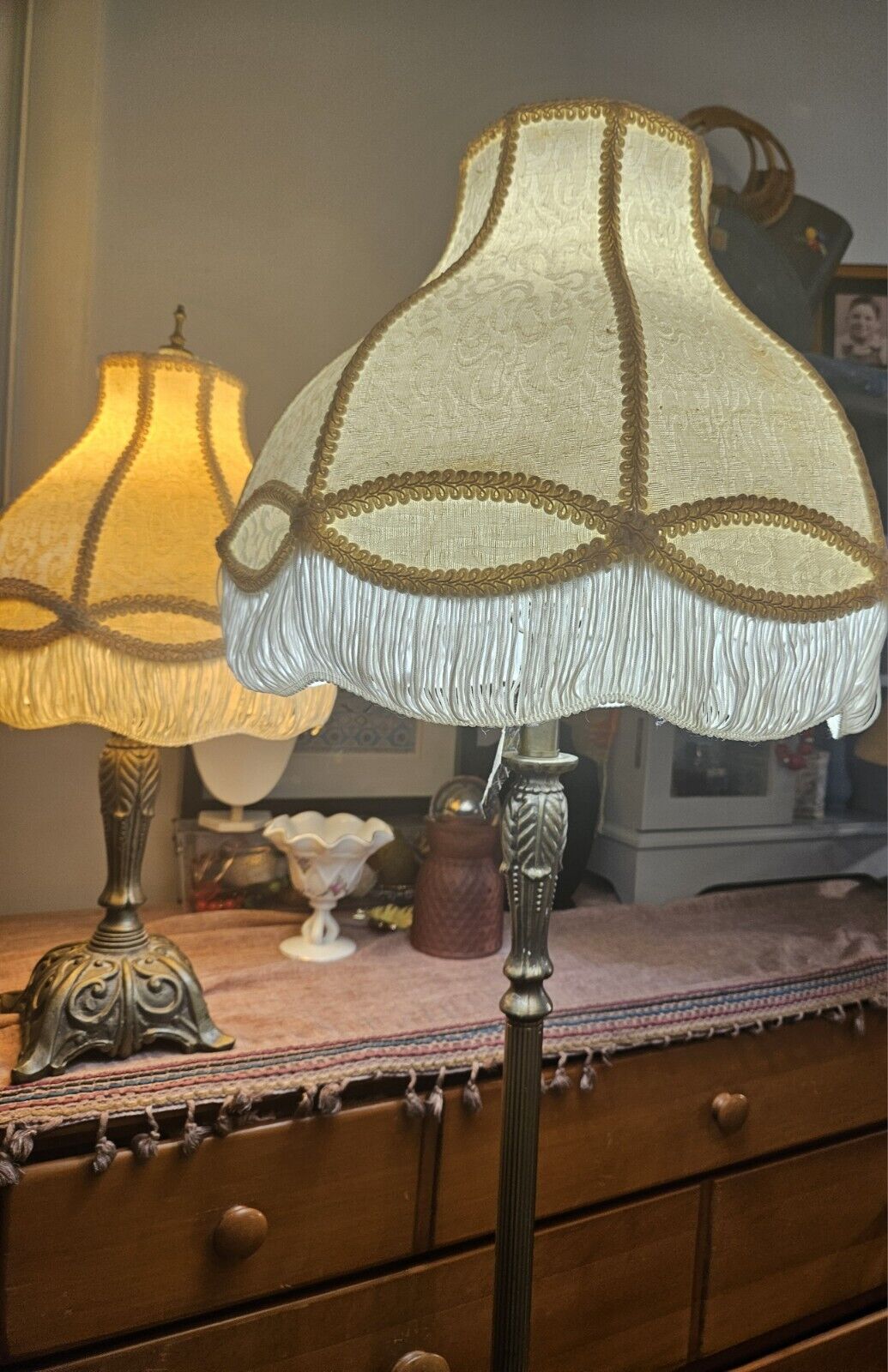 Pair Of Cheyenne Vintage Lamps With Original Domed Fringe Shades