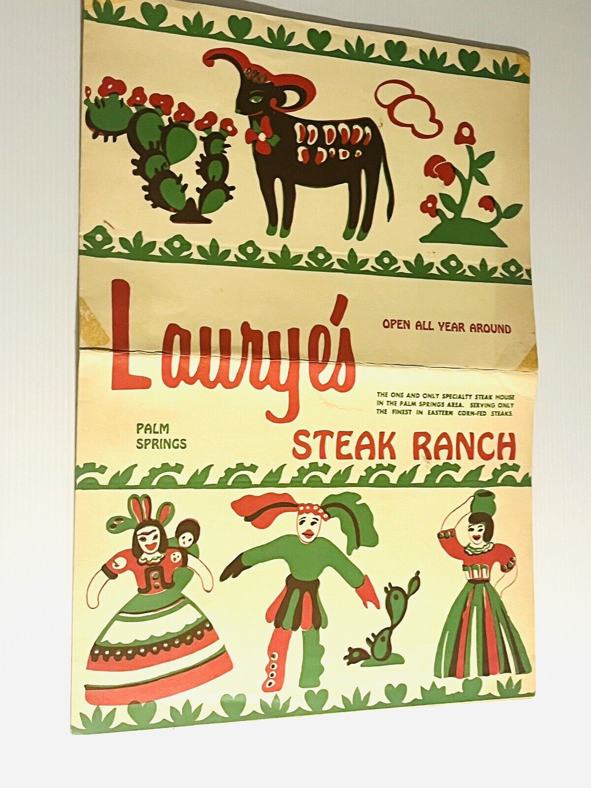 Palm Springs Vintage Restaurant Menu Laurye's Steak Ranch Mid Century 1950's