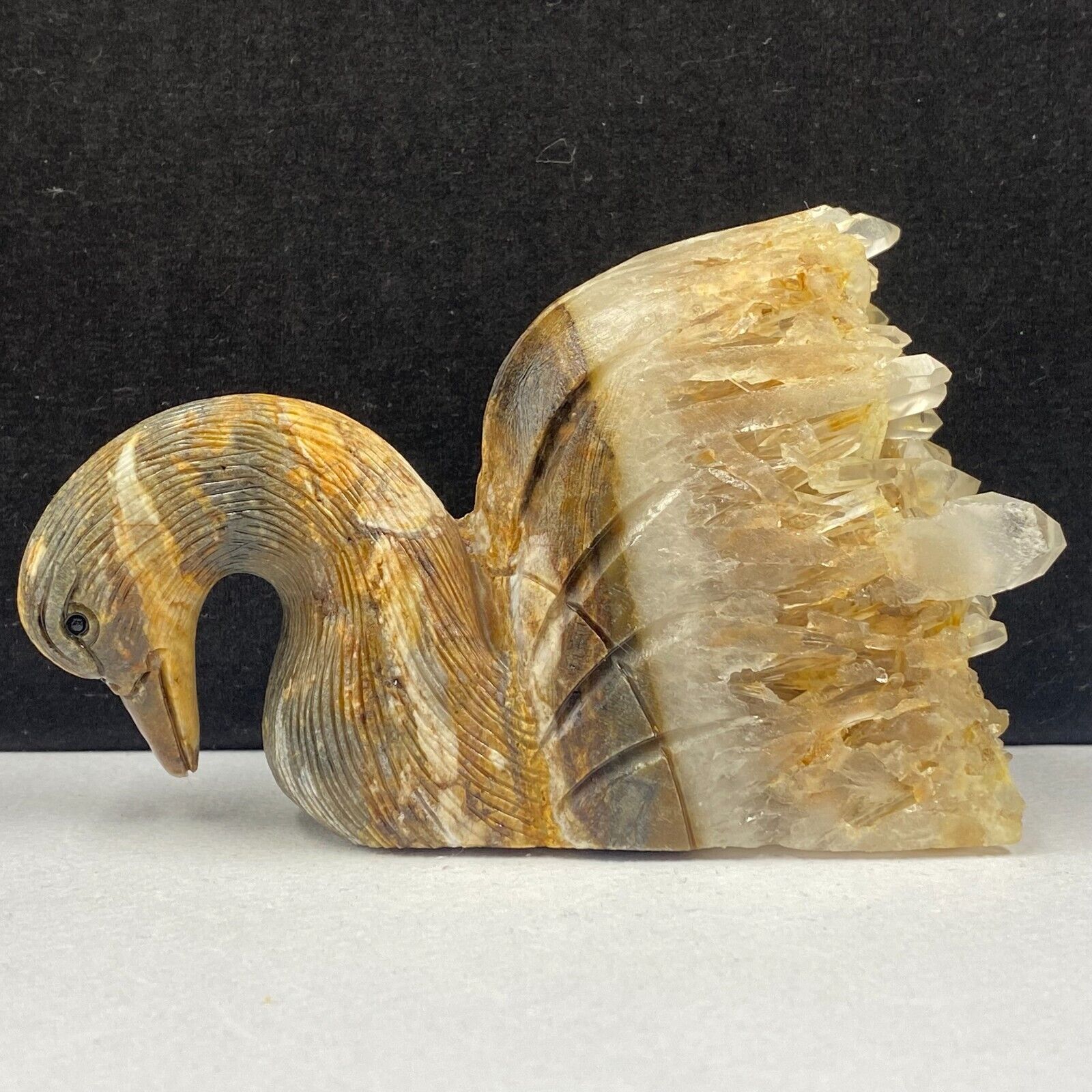 439g Natural quartz crystal cluster mineral specimen, hand-carved the Swan, gift