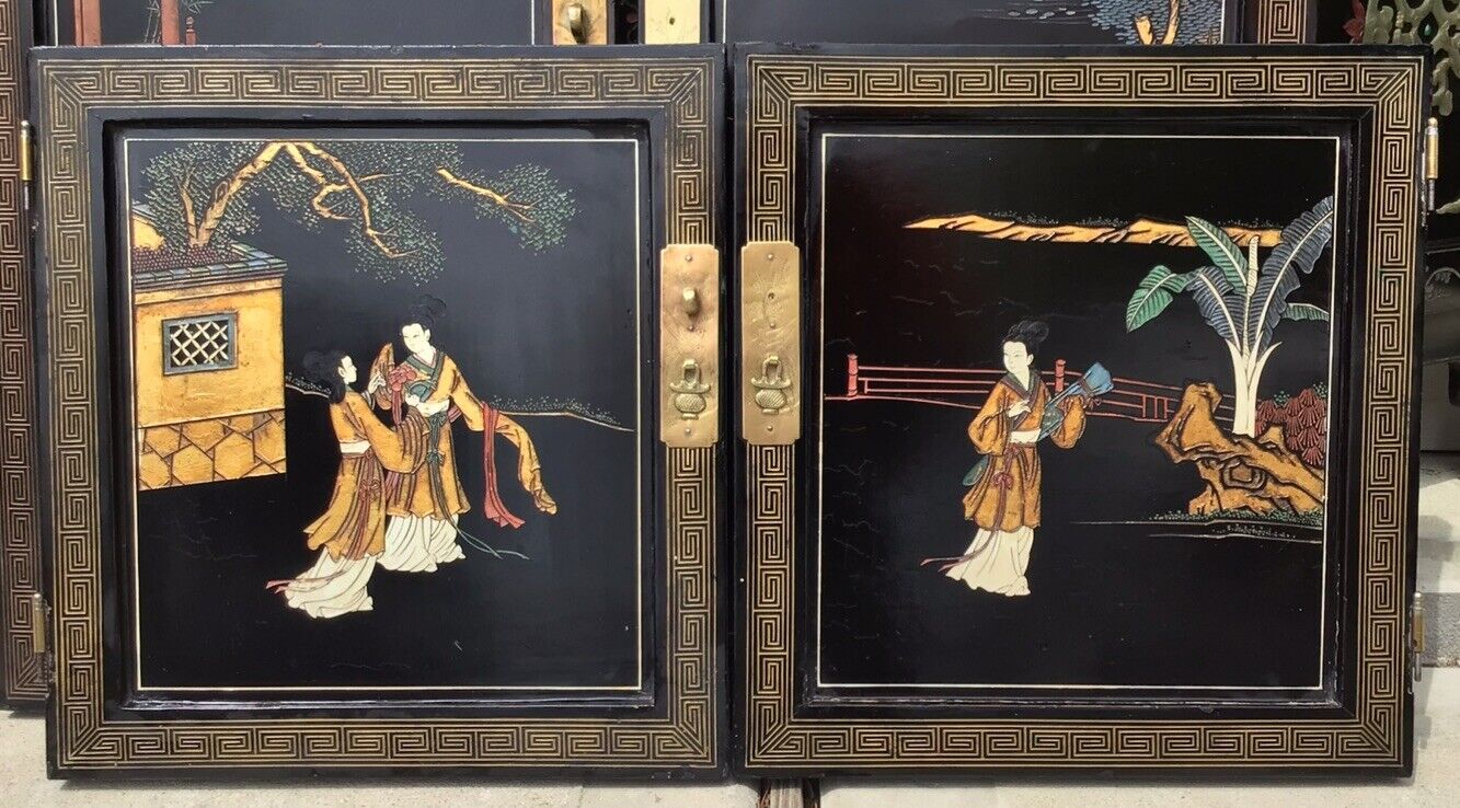 Set Of Antique Chinese Coromandel Lacquer Cabinet Panels