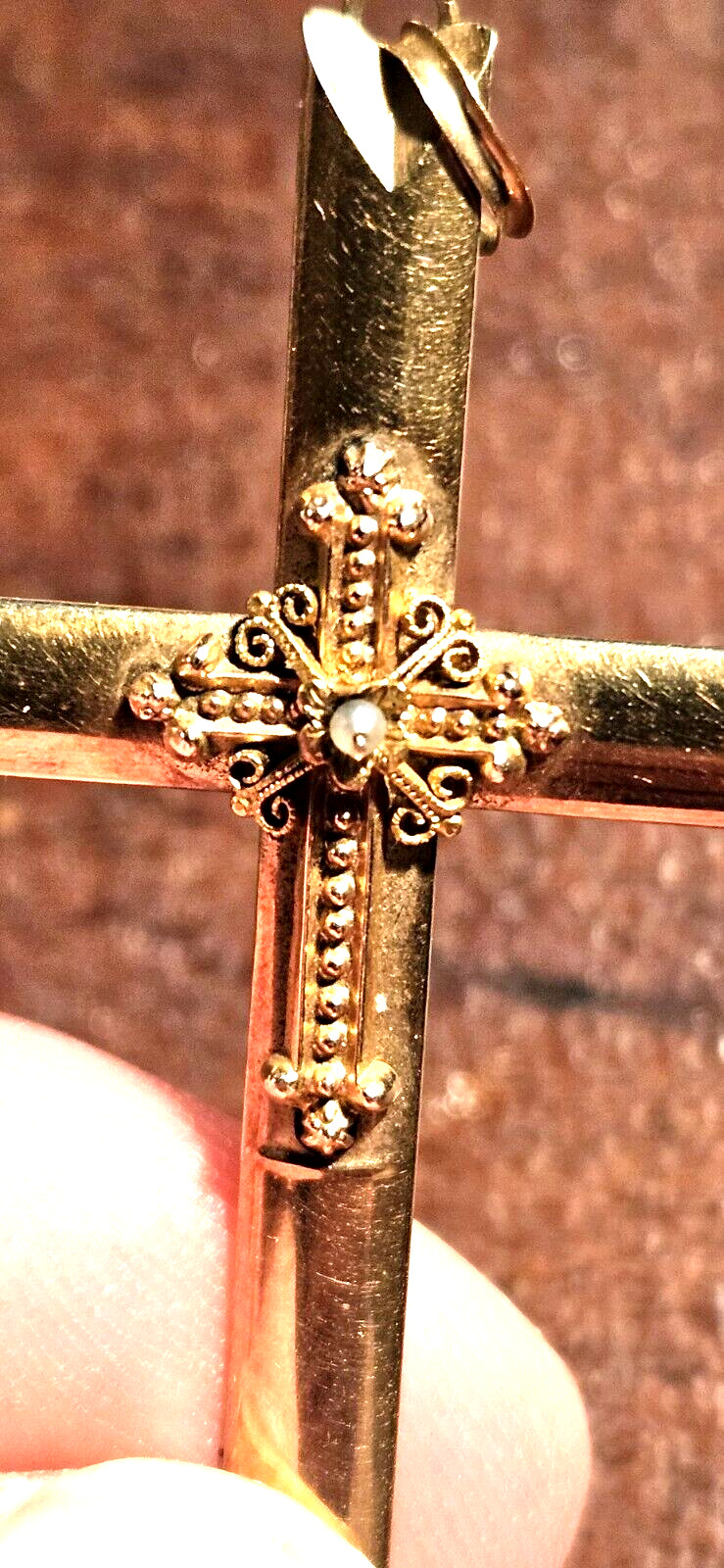 Elegant Vintage Estate Victorian Edwardian 14K Gold Crucifix Cross Pearl 2 gms