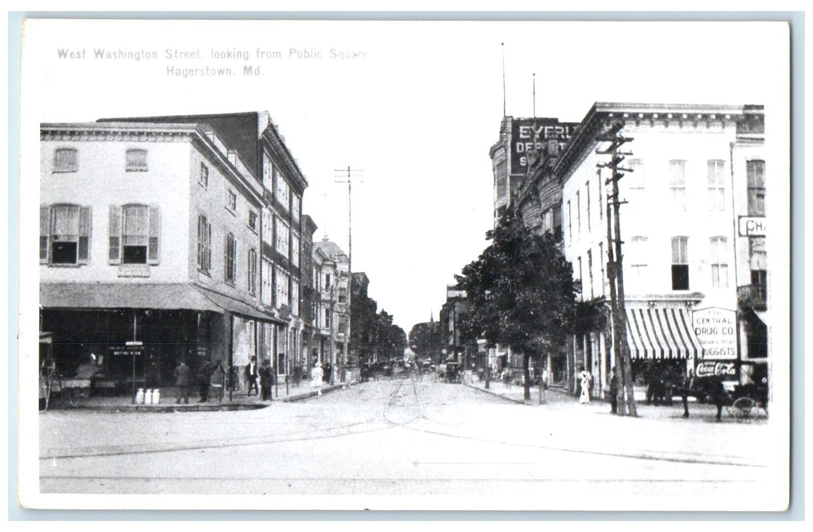 c1920s West Washington St. Looking Public Square Hagerstown Maryland MD Postcard