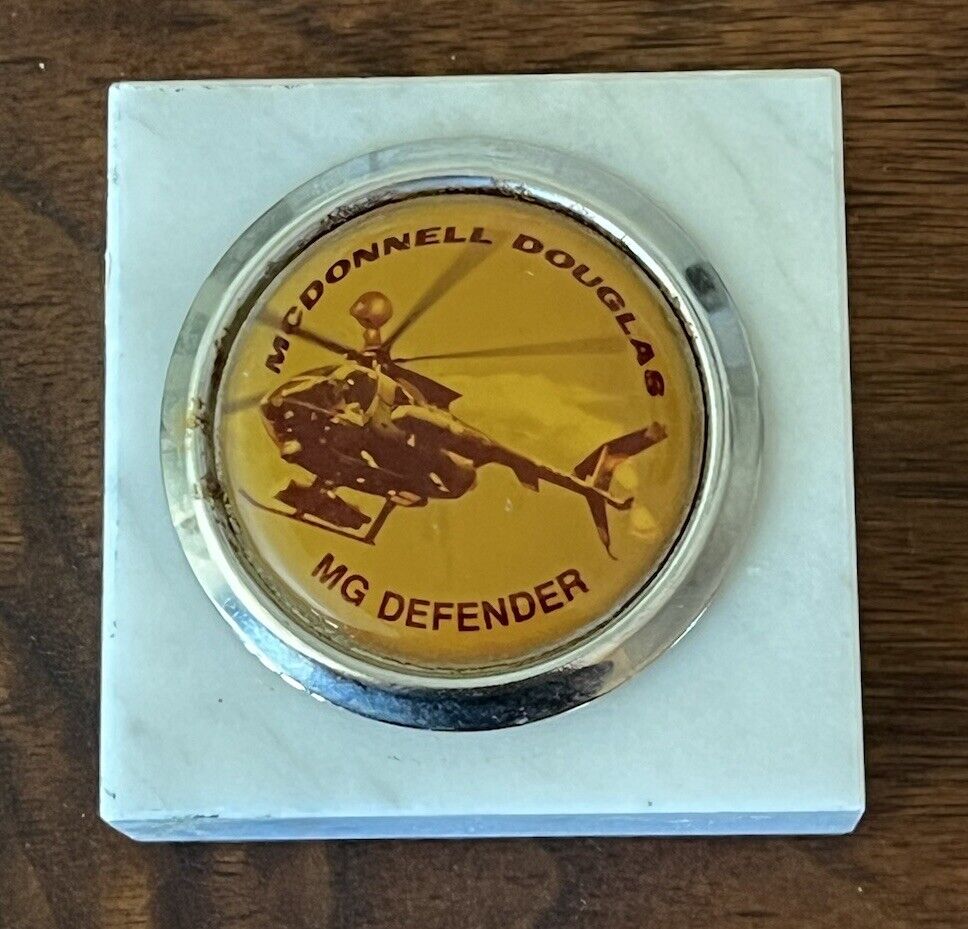 McDonnell Douglas MG Defender Paperweight Marble Base Made Italy Helicopter 2”