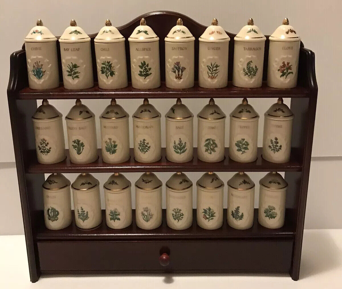 Vintage 1992 Lenox Spice Garden Complete Set - 24 Jars & Rack