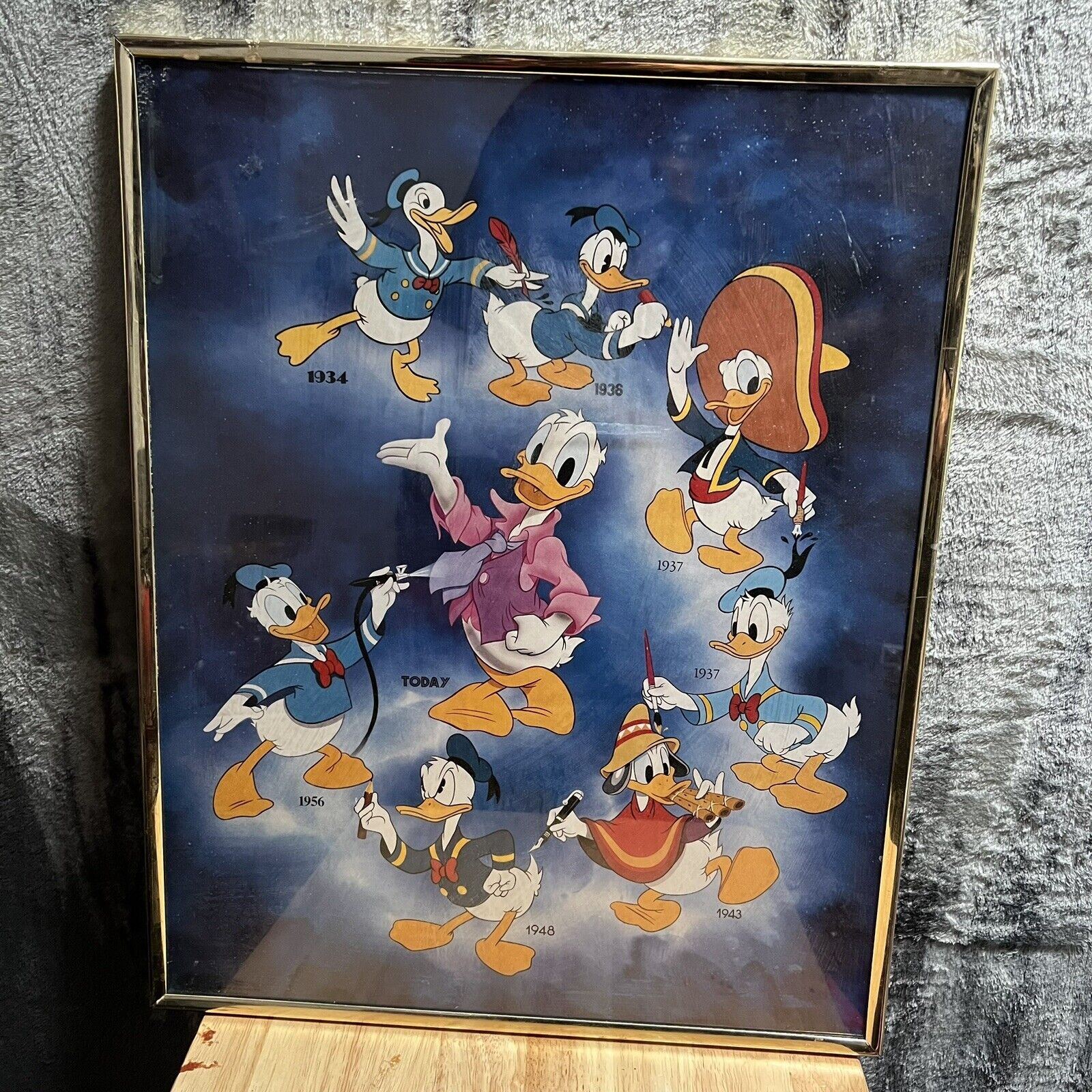 Vintage Very RARE DISNEY Donald Duck 1934 - TODAY Framed Poster ART 20”x 16”