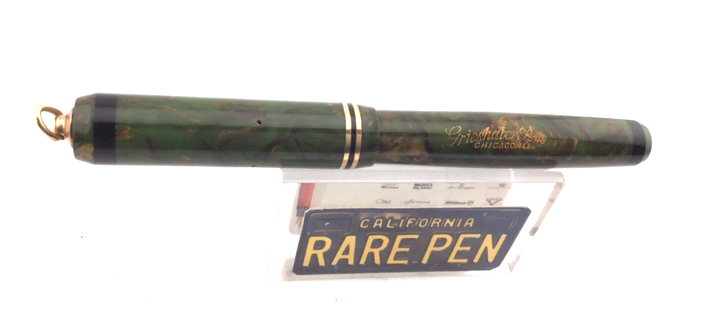 Vintage GRIESHABER  Fountain Pen Green Bronze Celluloid #4 14K Fine Flex nib