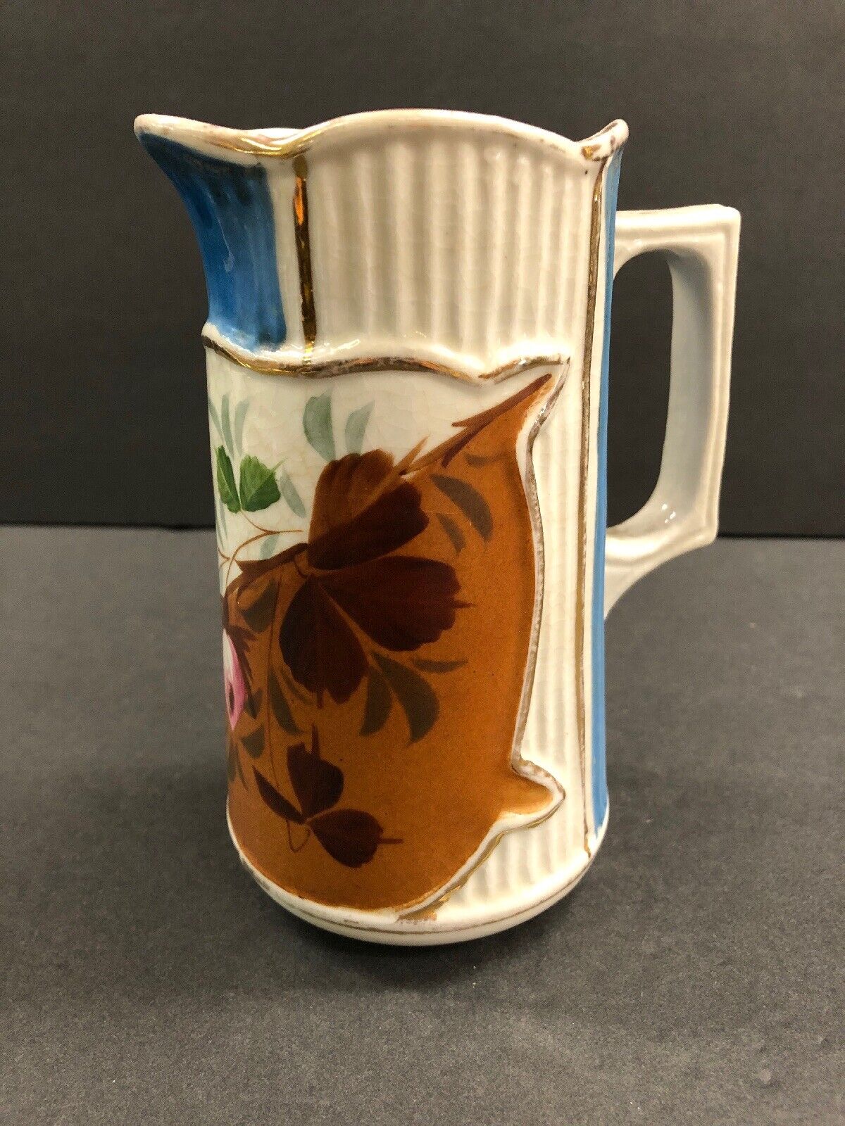Vintage Antique Victorian Floral Porcelain Pitcher Vase