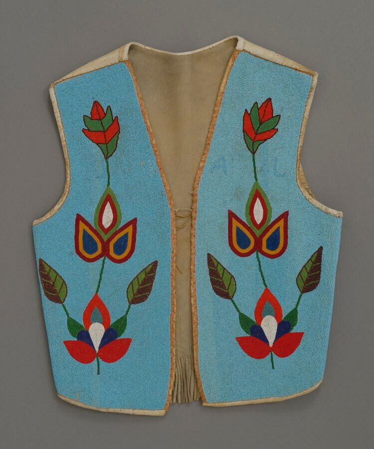Old American Style Handmade Beaded Front Powwow Regalia Vest BV934 Floral Beads