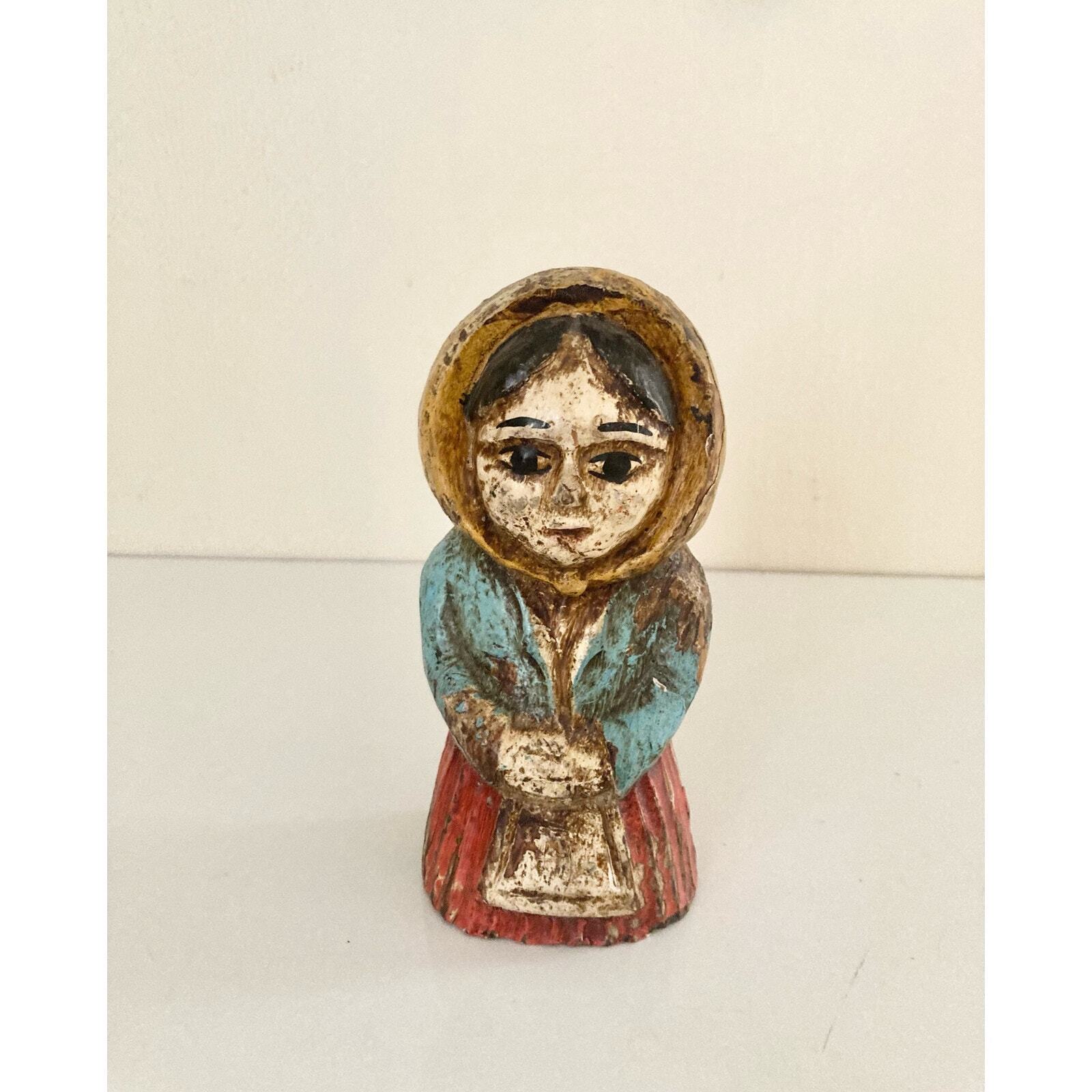 VTG Hand Carved Wooden Spanish Woman Figurine Made In Spain 