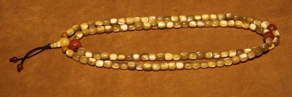 Tibet Vintage 108P Old Buddhist Mother-of-Pearl Inlay Mala Prayer Beads Amulet