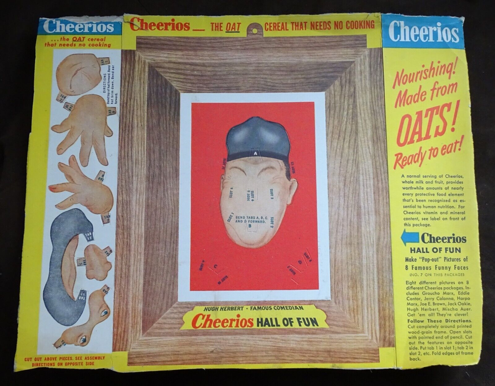 circa 1949 Hugh Herbert CHEERIOS Cereal Box Panel HALL OF FUN Famous Comedian