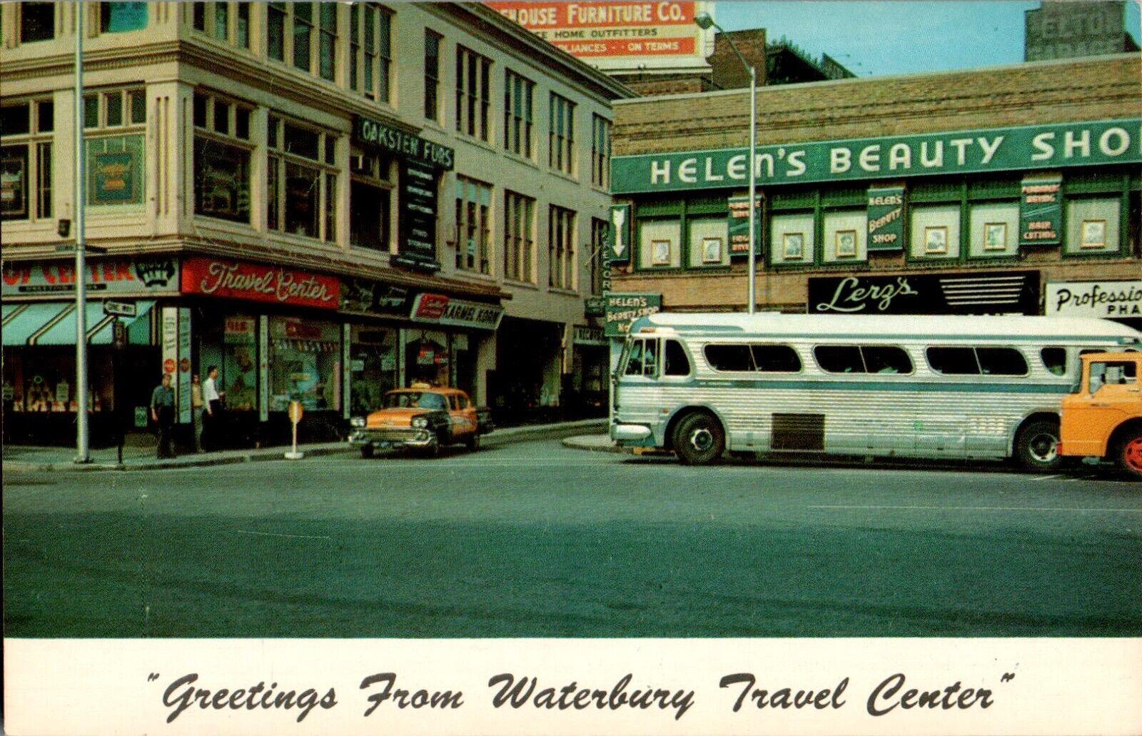 Waterbury Travel Center, Old Cars, Bus, Waterbury, Connecticut CT Postcard