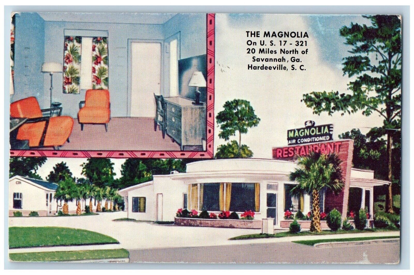 Hardeeville South Carolina SC Postcard Magnolia Restaurant c1957 Vintage Antique