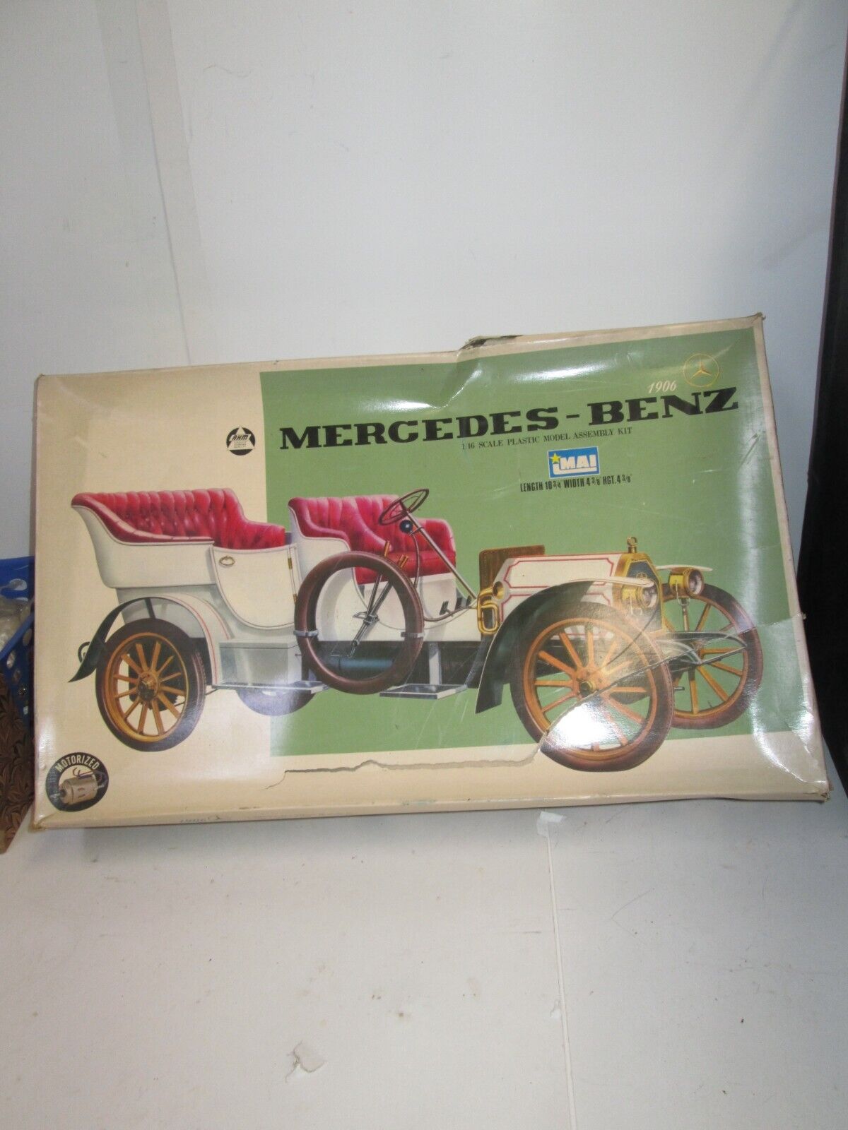 Vintage IMAI 1/16th SCALE 1906 Mercedes-Benz MODEL KIT W/MOTOR -New But Worn Box