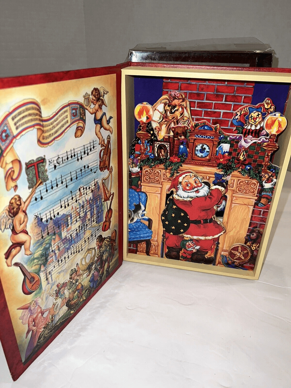 World Bazaar Musical Wooden Book Here Comes Santa Claus