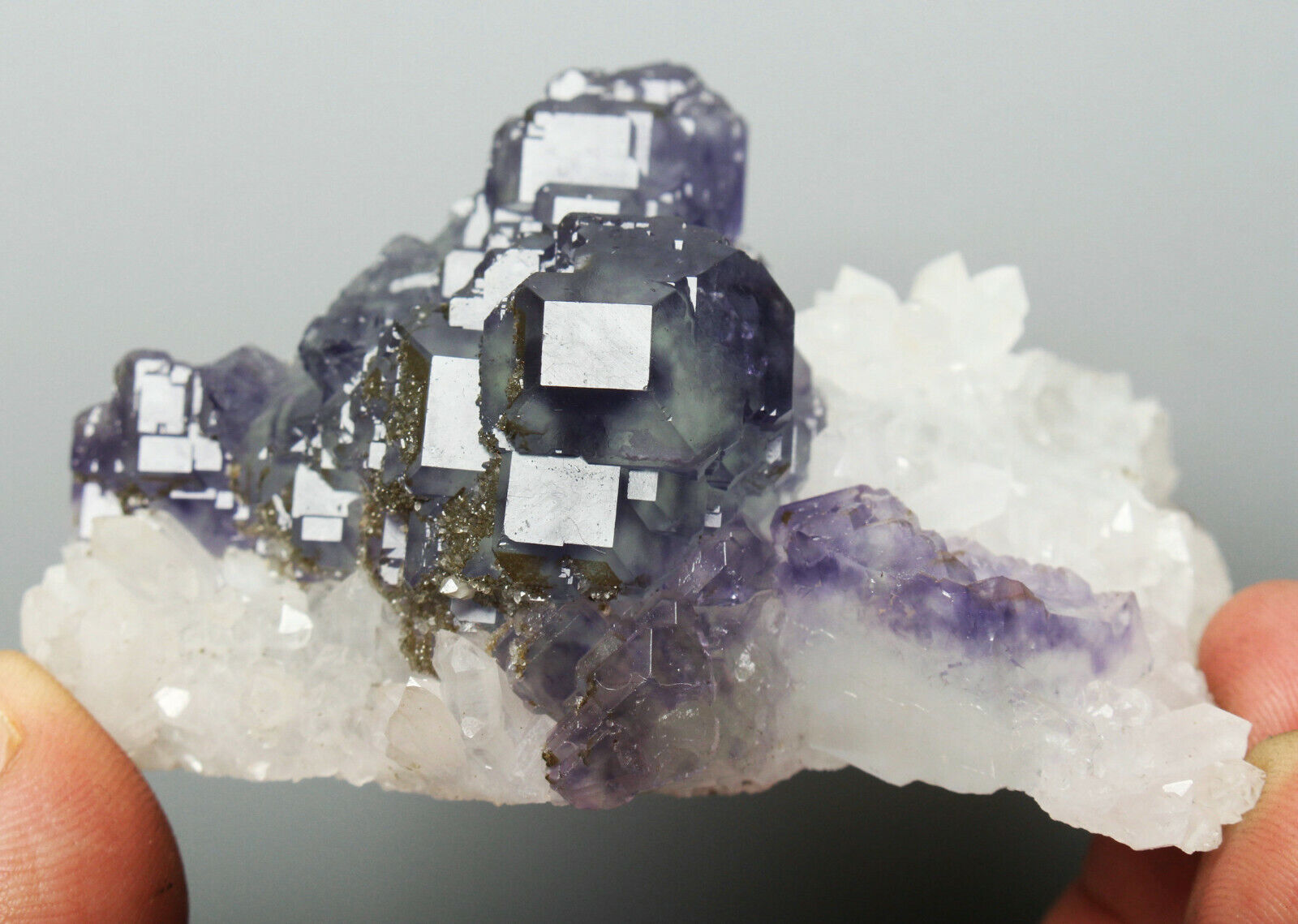 Rare Natural transparent Purple Cube phantom fluorite on Matrix mineral specimen