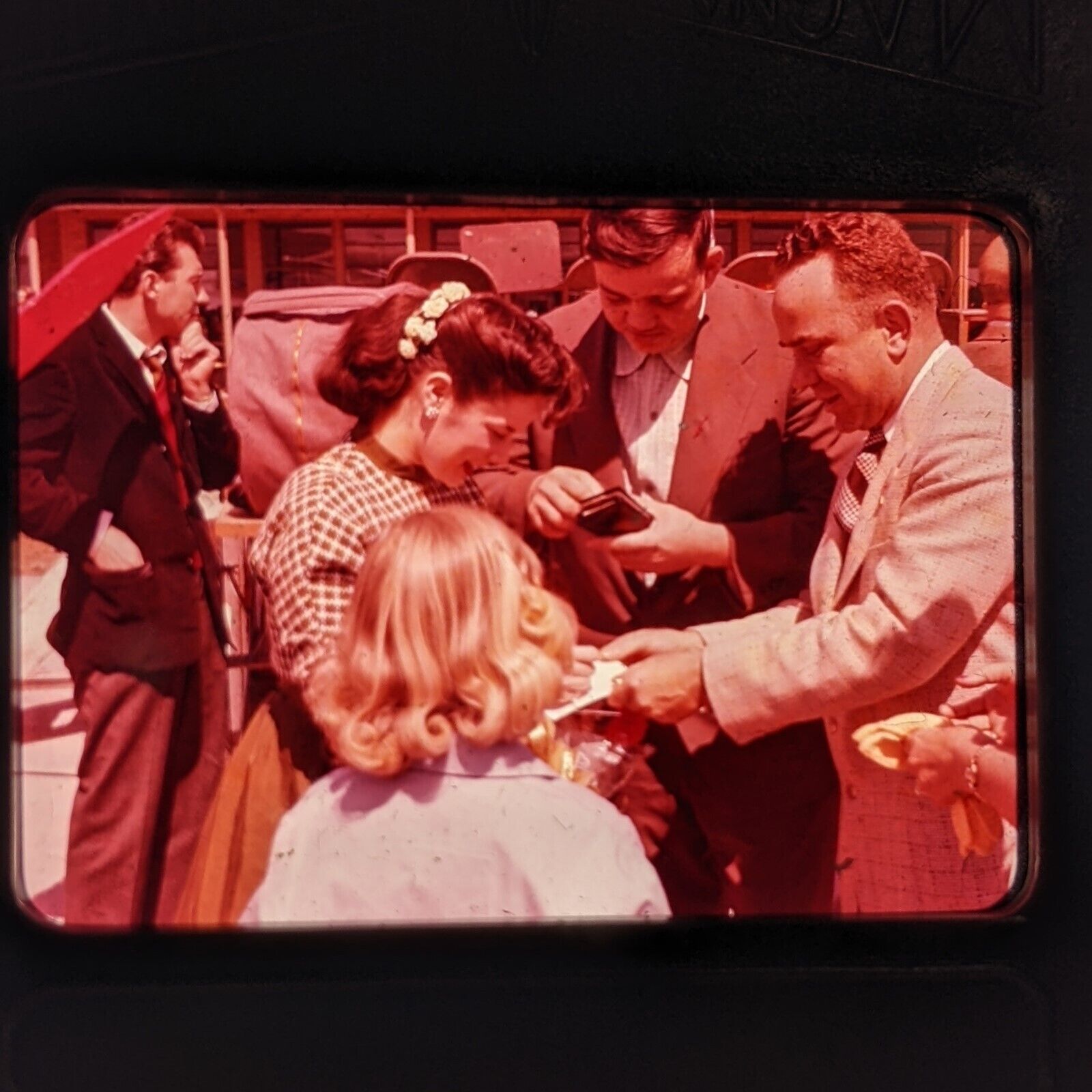 1956 Cedar Rapids, IA Lu Ann Simms Signing Autographs 35mm Film Photo Slide D3