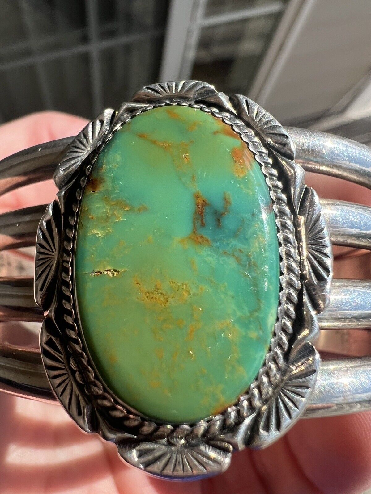 Native American Royston Turquoise Sterling Silver Cuff Bracelet Navajo 76 gr