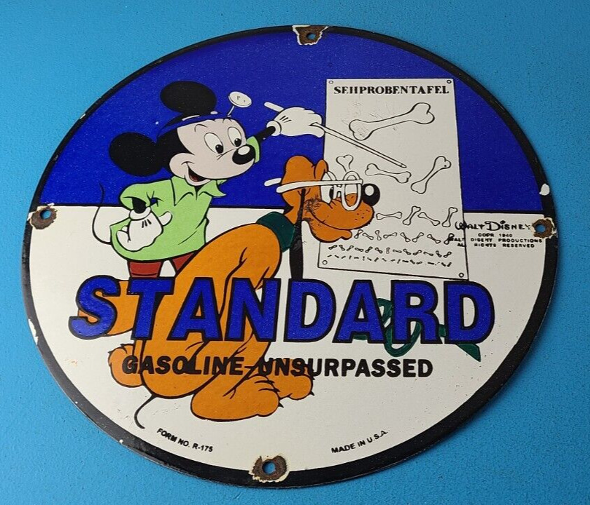Vintage Standard Gasoline Sign - Porcelain Walt Disney Gas Mickey Pump Sign