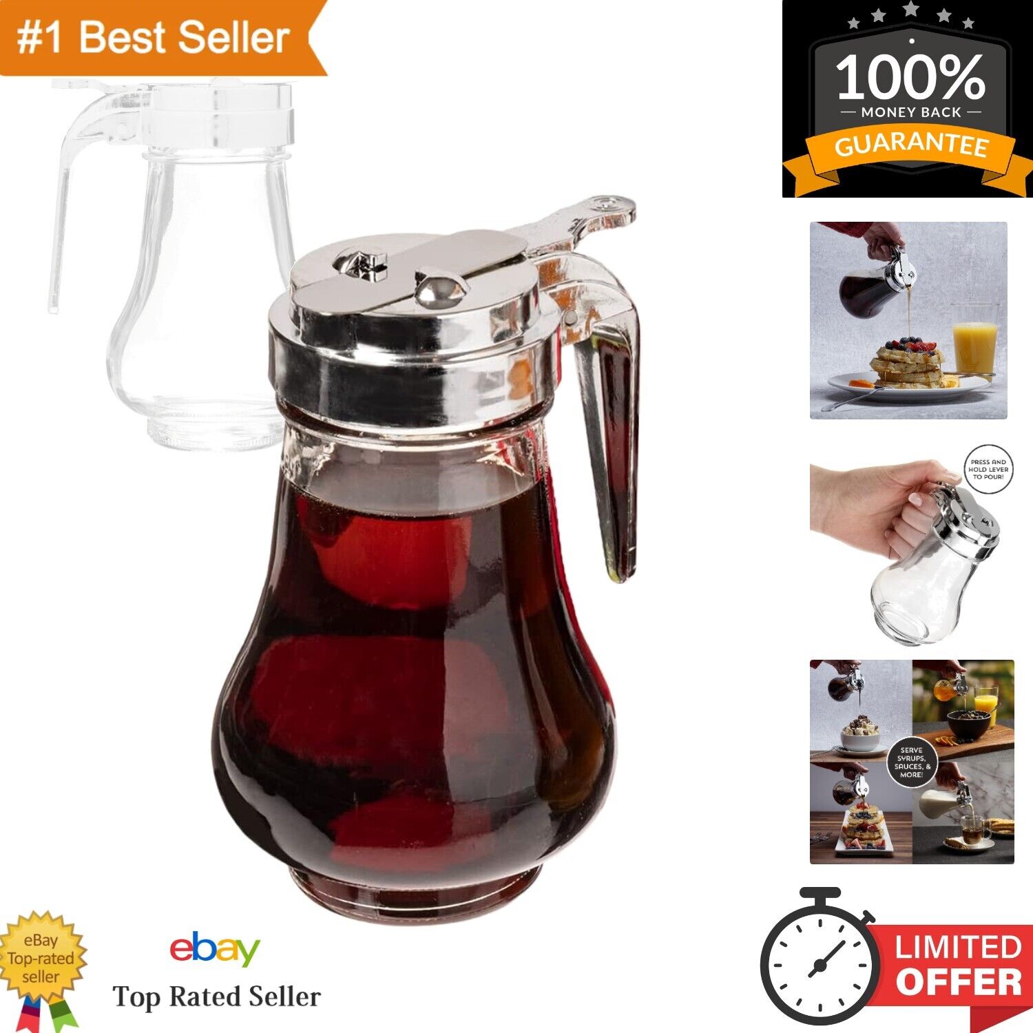 8oz Glass Syrup Dispenser - No-Drip Pourer for Maple Syrup, Honey, Condiments