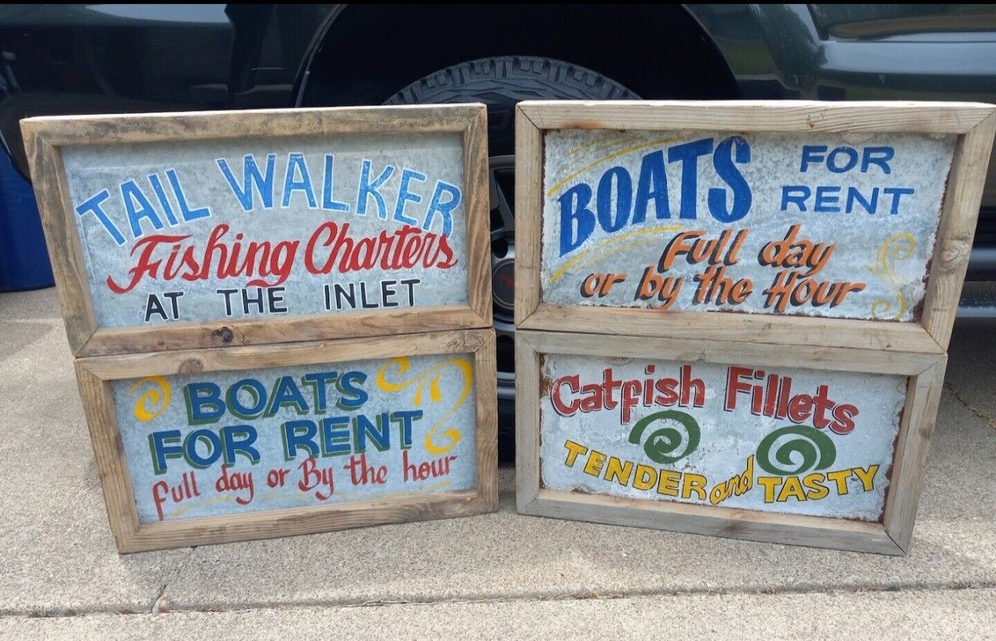 Original, One-of-kind Vintage Double-Sided Boat/Fishing/Seafood Signs