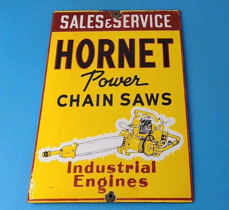 Vintage Hornet Chainsaw Sign - Porcelain Store Display Advertising Gas Sign