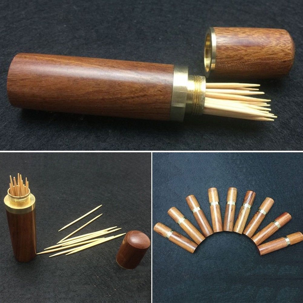Portable Vintage Wooden Toothpick Holder Pocket Toothpick Dispenser Bucket 