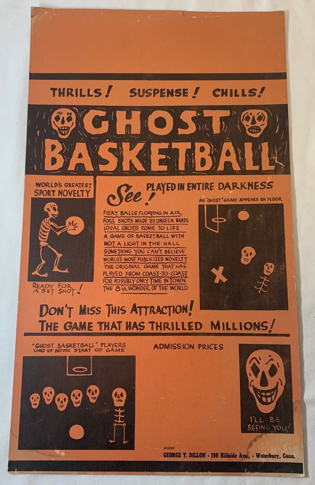 1950\'s carney huckster horror cardstock poster ~ GHOST BASKETBALL ~ 13x22