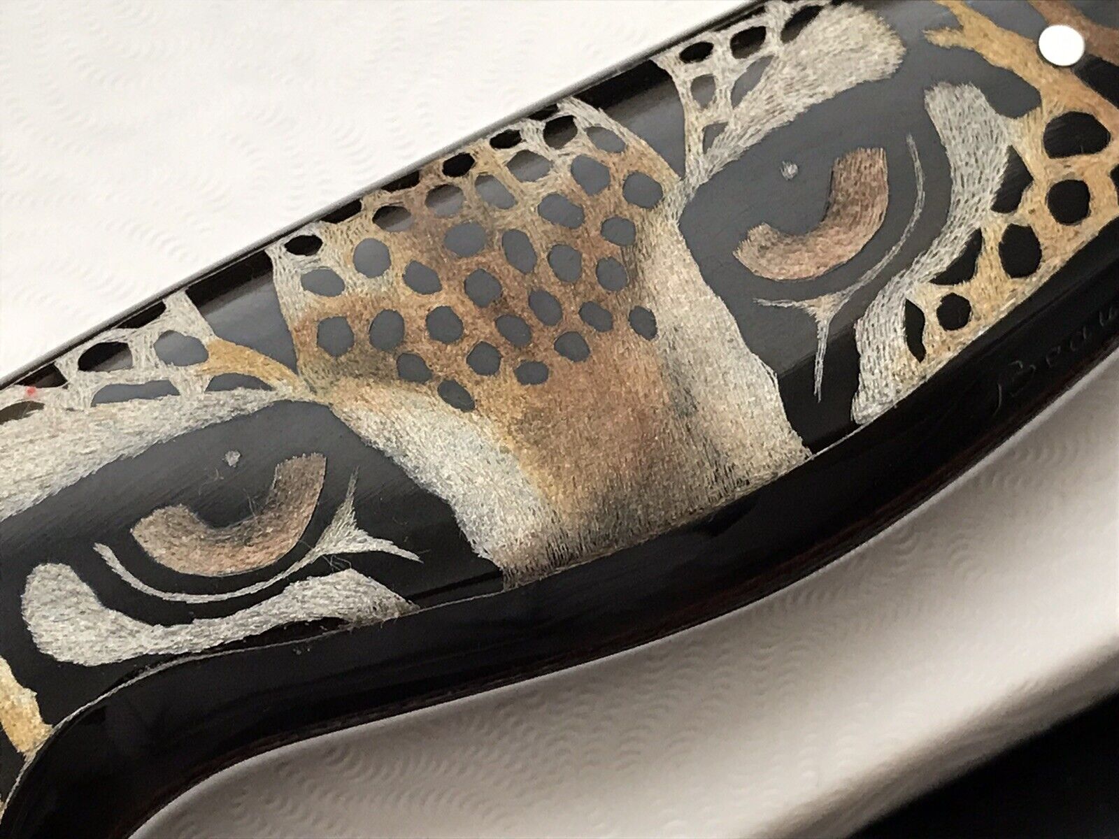 Gaetan Beauchamp Custom Leopard Eye Fixed Blade Knife Damascus Blade