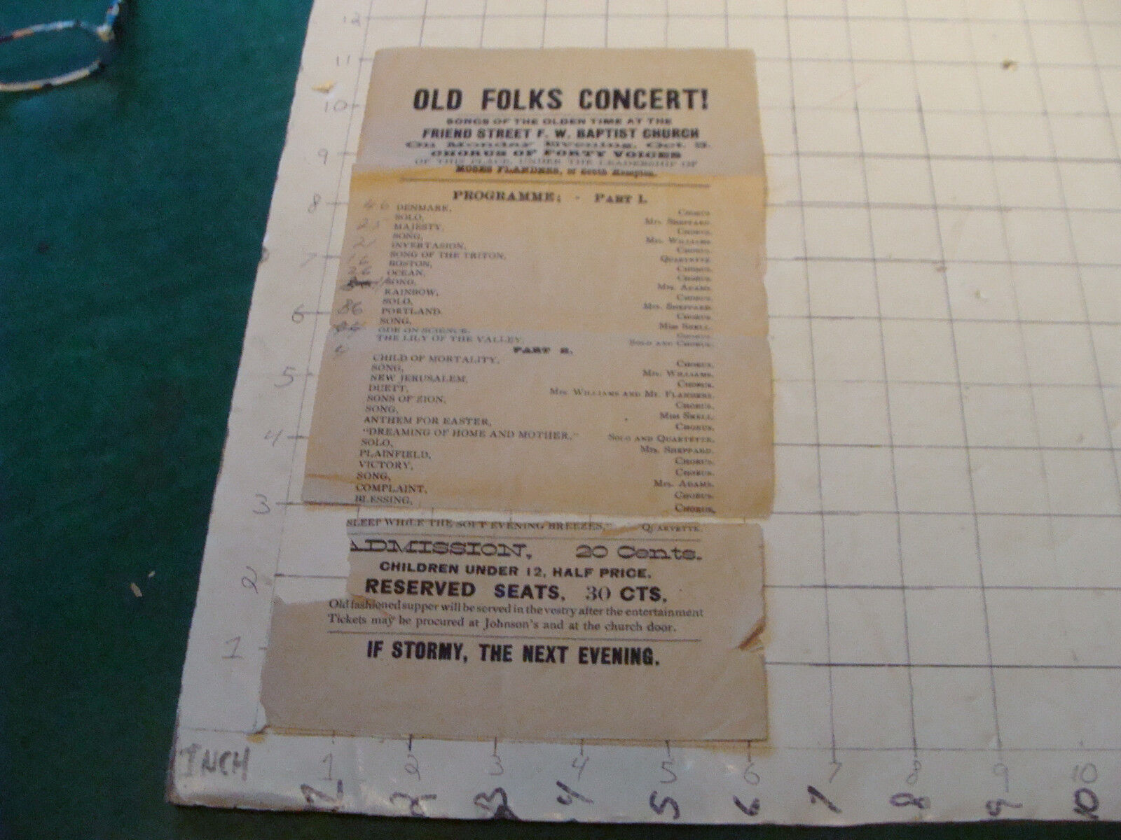 original early OLD FOLKS CONCERT F.W. Baptist church MASS. forty voices. as is