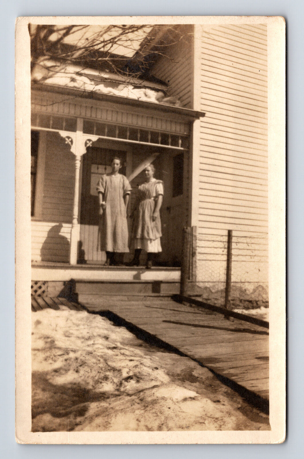 RPPC Two Woman on Porch of Snowy Home Postcard