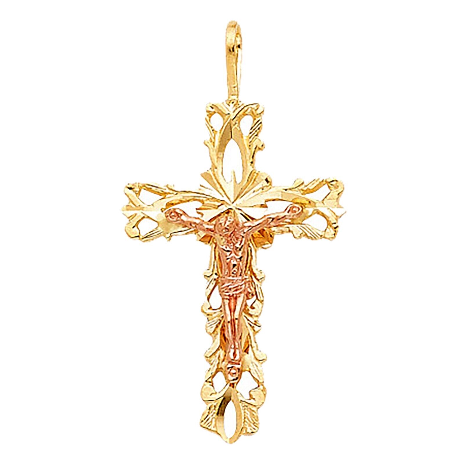 Crucifix 14k Yellow Gold  - Cross 14k Two Tone Gold - Gold Crucifix 