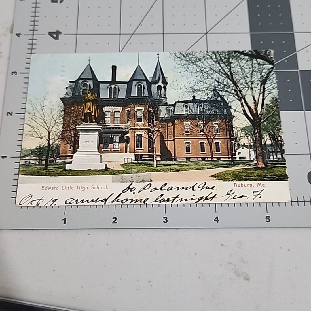 Vintage Postcard - Posted 1909 Edward Little High School Building Auburn Maine