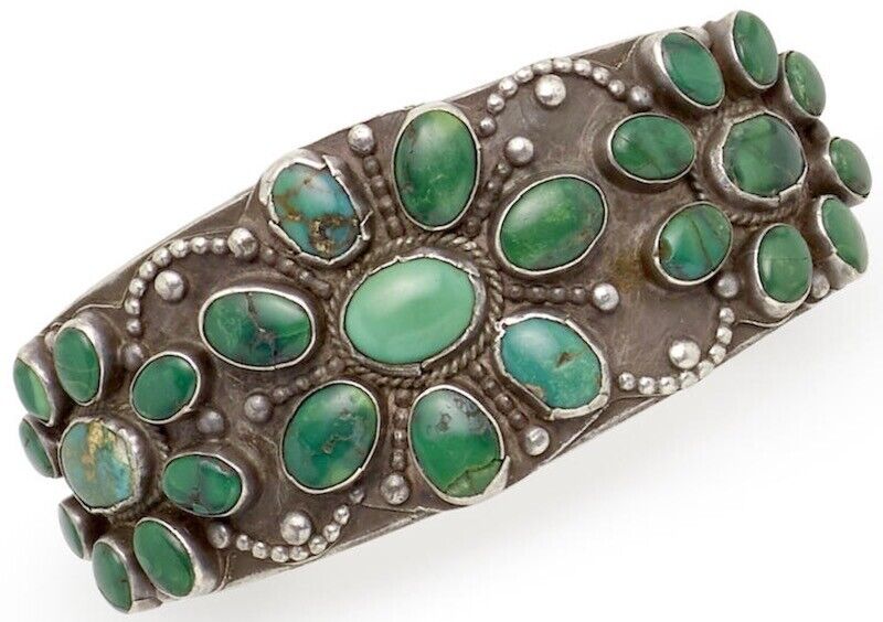 1930s Hand Constructd & Stampd Navajo Zuni Natural Cerrillos Turquoise Bracelet