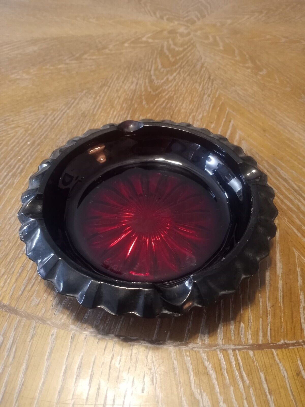 Vintage French Ruby Red Ashtray 6 In.