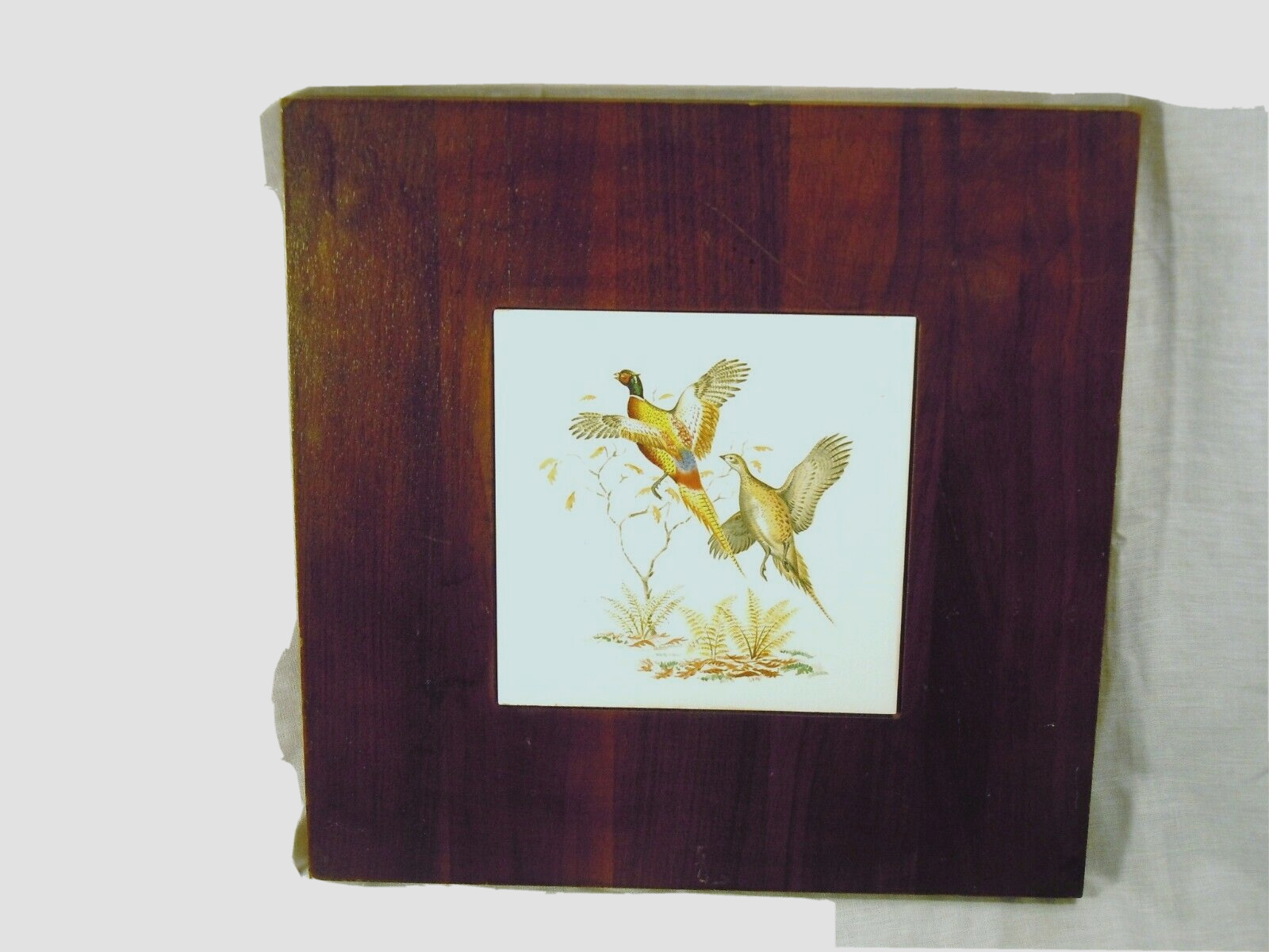 Vintage Trivet Art Display Autobahn Style Tile Painting Pheasants Painting wood