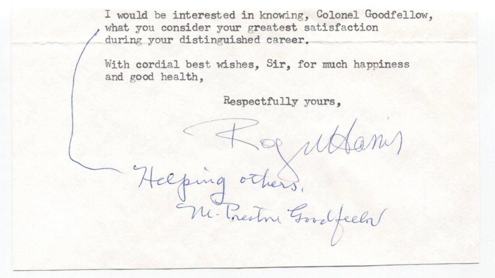 M. Preston Goodfellow Signed Note Autographed Reporter Signature