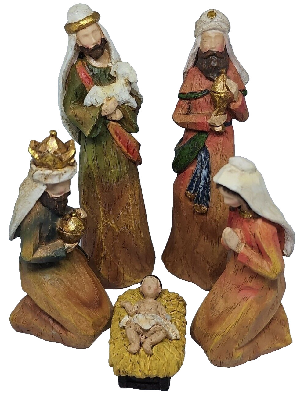 Set Of 5 VTG Resin Nativity Set Mary Joseph Baby Jesus Shepards Painted