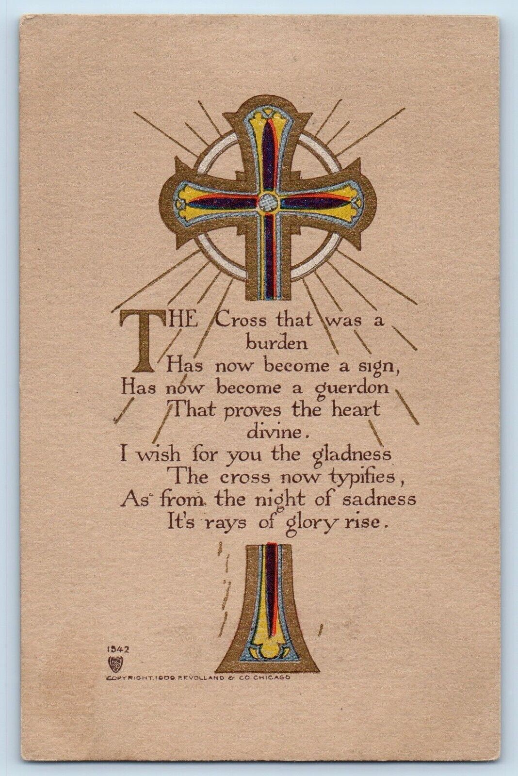 Volland Artist Signed Postcard Arts Crafts The Cross That Was A Burden c1910's