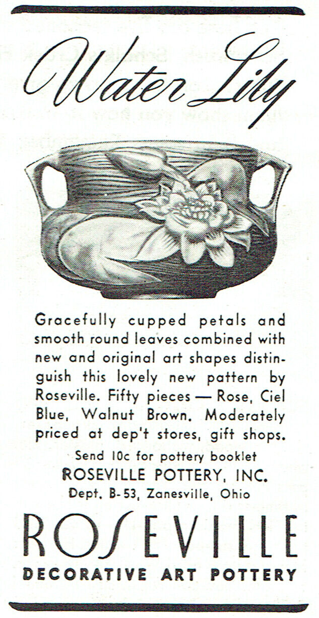 Roseville Water Lily Jardiniere Bowl 1943 SMALL Original Magazine Print Ad