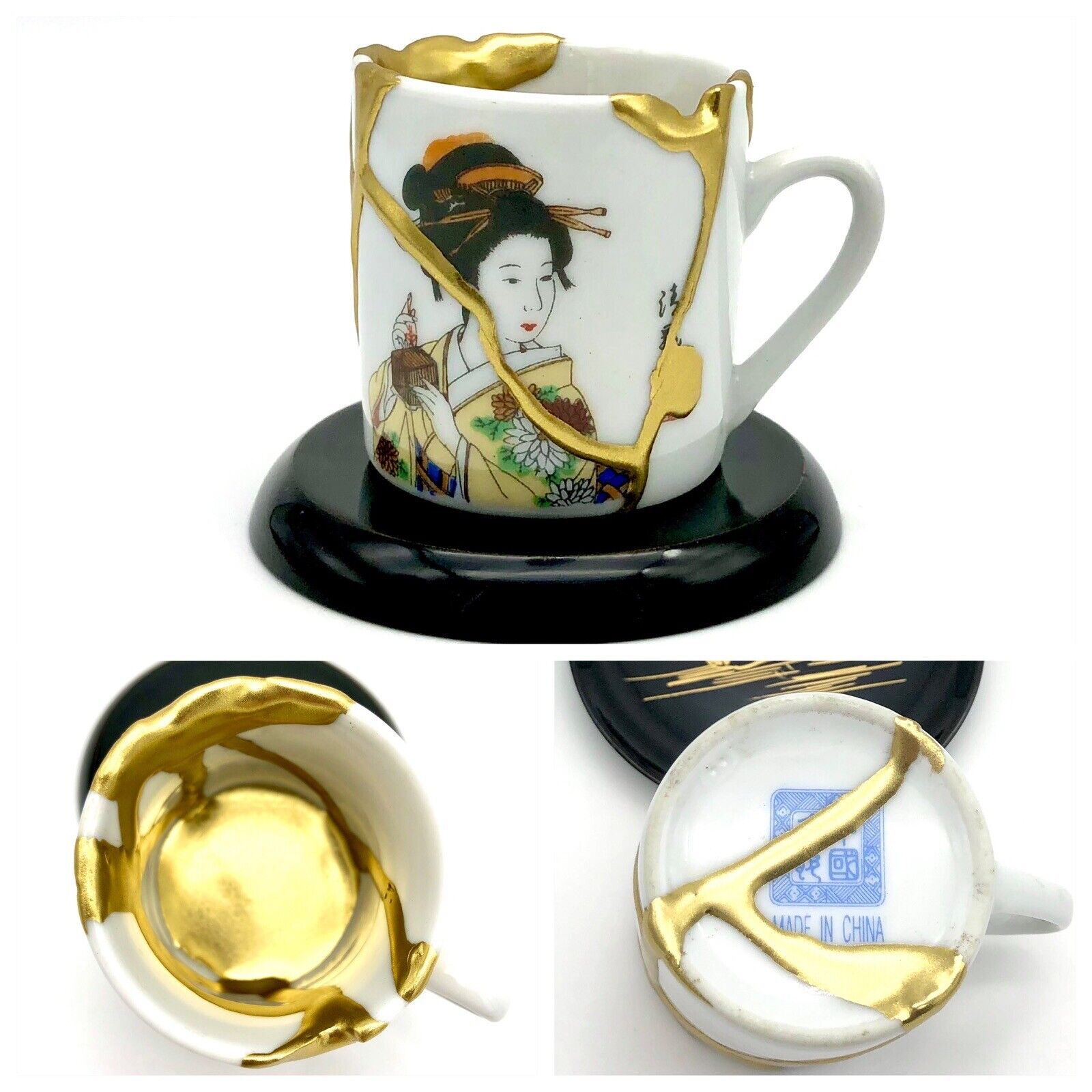 Kintsugi Cup Chinese Geisha Mini Mug Gold Crack Art Personal Growth Gift