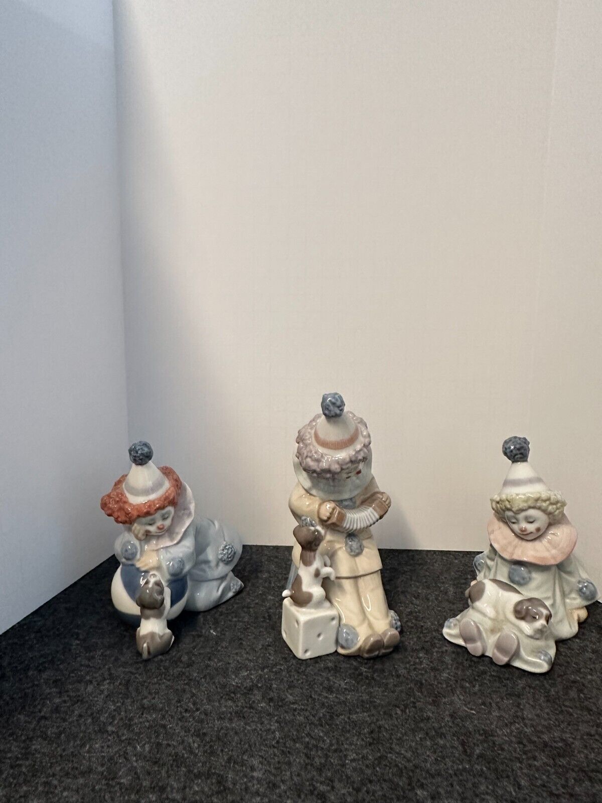 3 X LLADRO SPAIN PIERROT CLOWNS WITH PUPPIES RETIRED. ALL IN MINT CONDITION