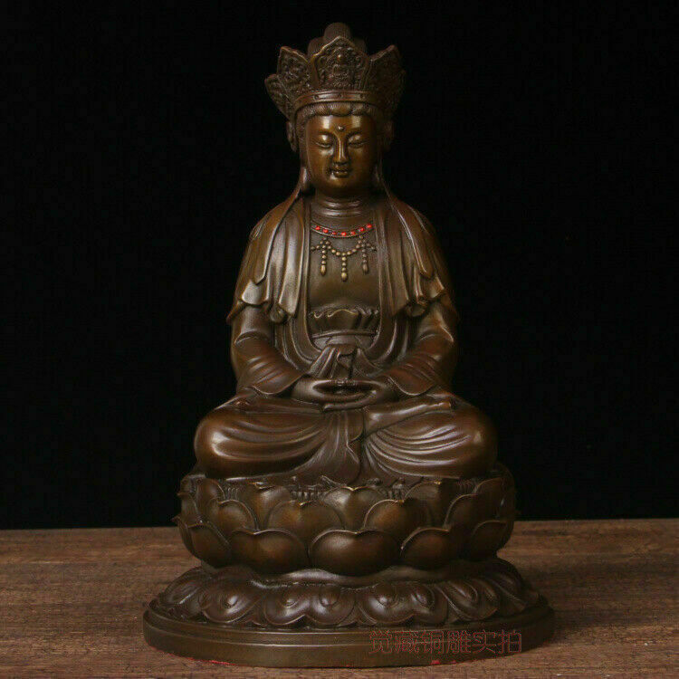 11\'\' China Avalokitesvara Kwanyin Buddha Bronze Statue