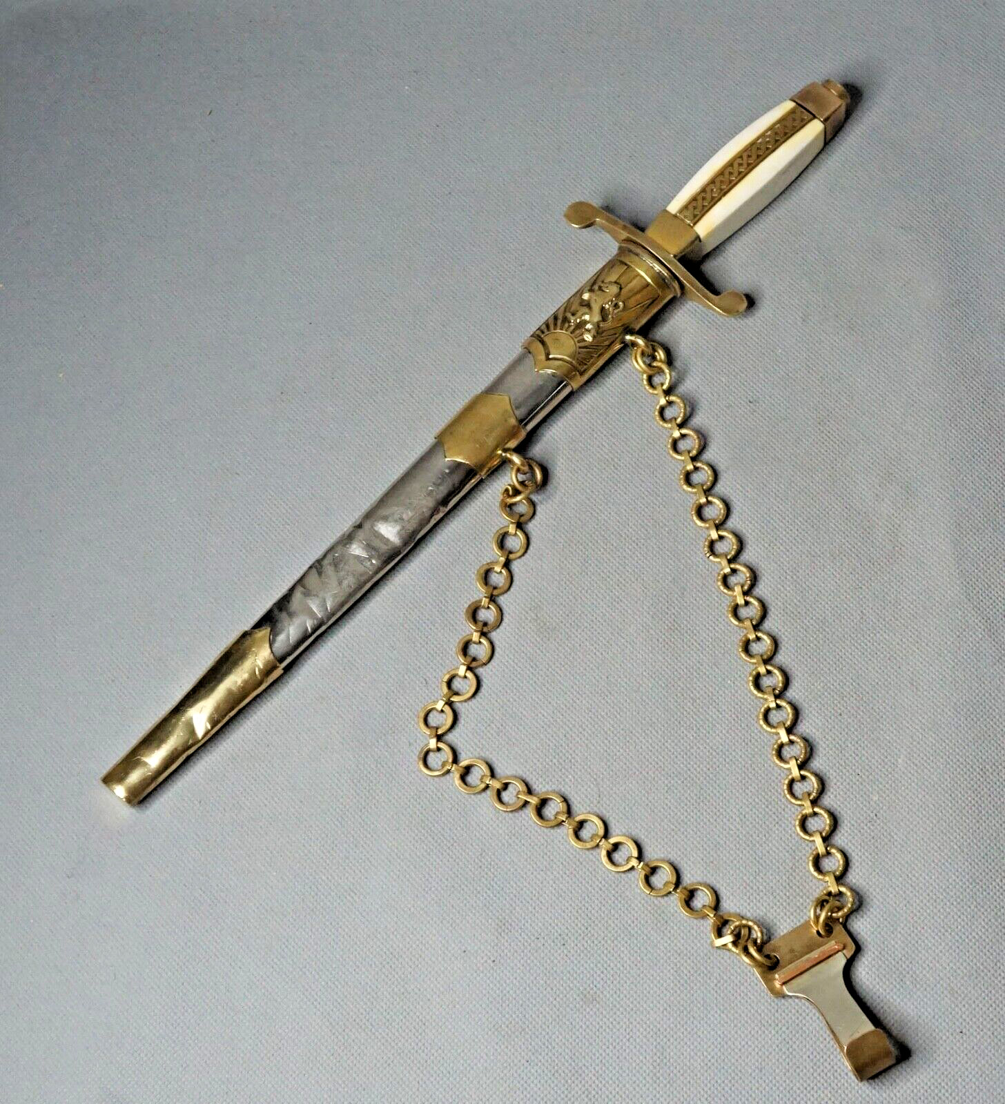 Post WWII Bulgarian Army Officer's Parade Dagger Knife w/Scabbard Chain Hanger