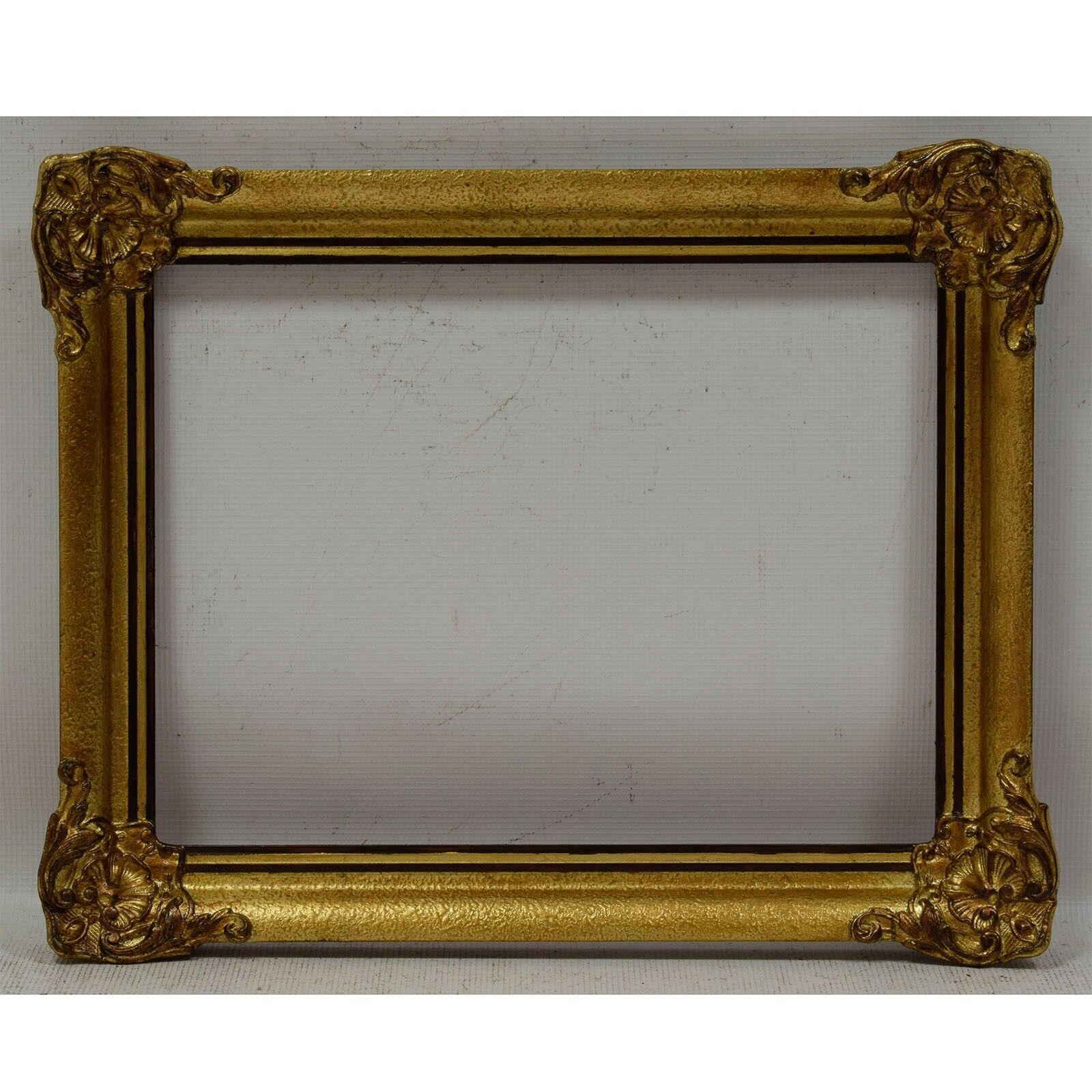 Ca. 1930-1940 Old wooden frame decorative with metal leaf Internal: 16.1x12 in