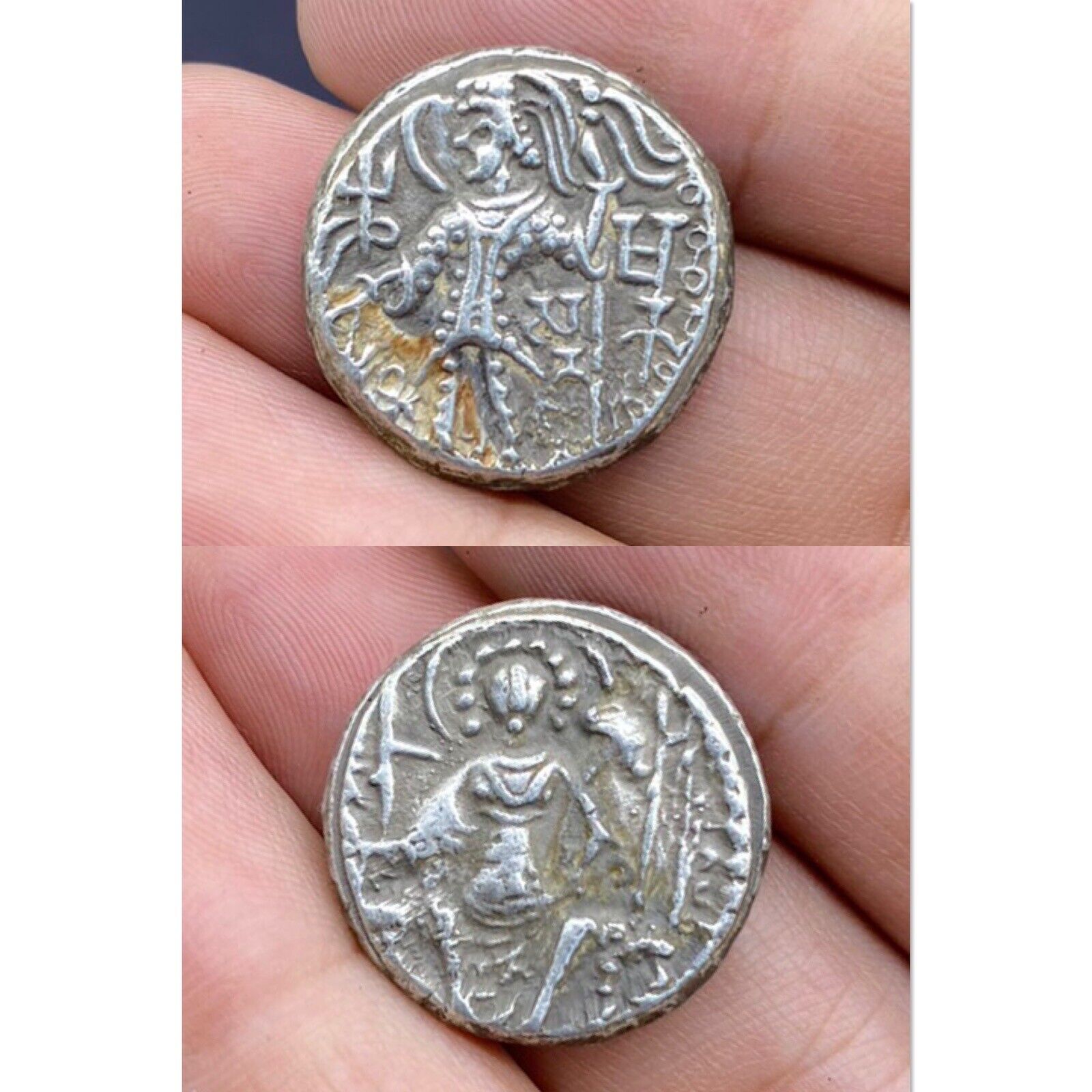 Authentic Rare Solid Silver Kushan Empire Vasu Deva III Coin From Central Asia