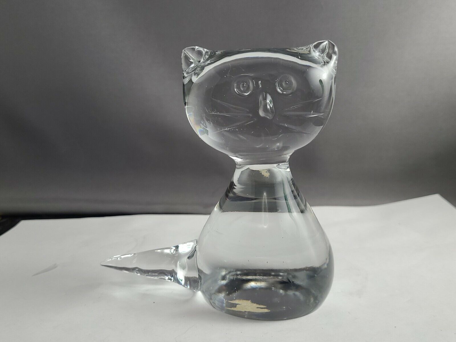 Clear Hand Blown Glass  Cat Side Tail
