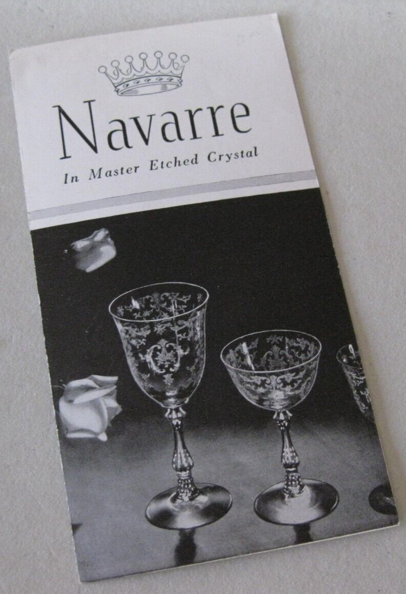 FOSTORIA GLASS  NAVARRE Etch Stem #6016 LEAFLET Brochure Illustrated Pre 1957