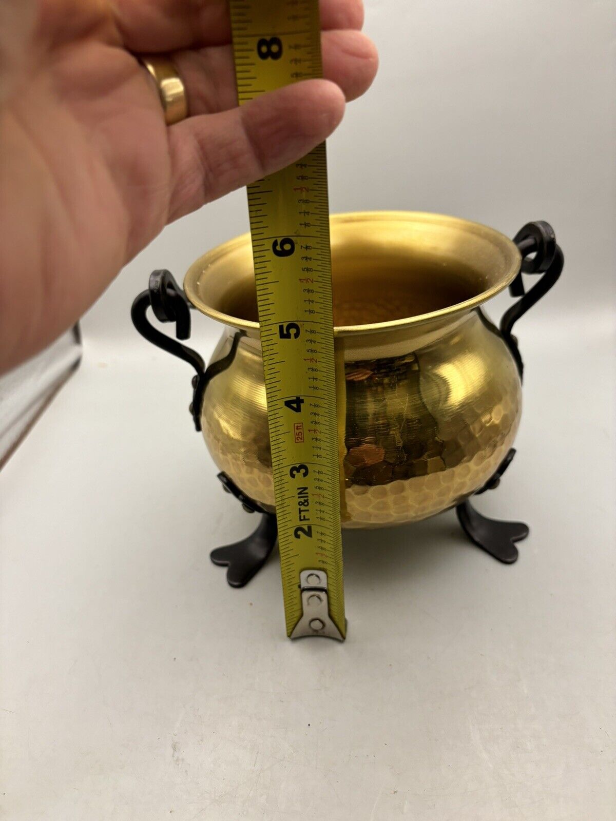 Hammered Copper/Brass ? Pot Kettle Cauldron Wrought Iron Handle Three Legs