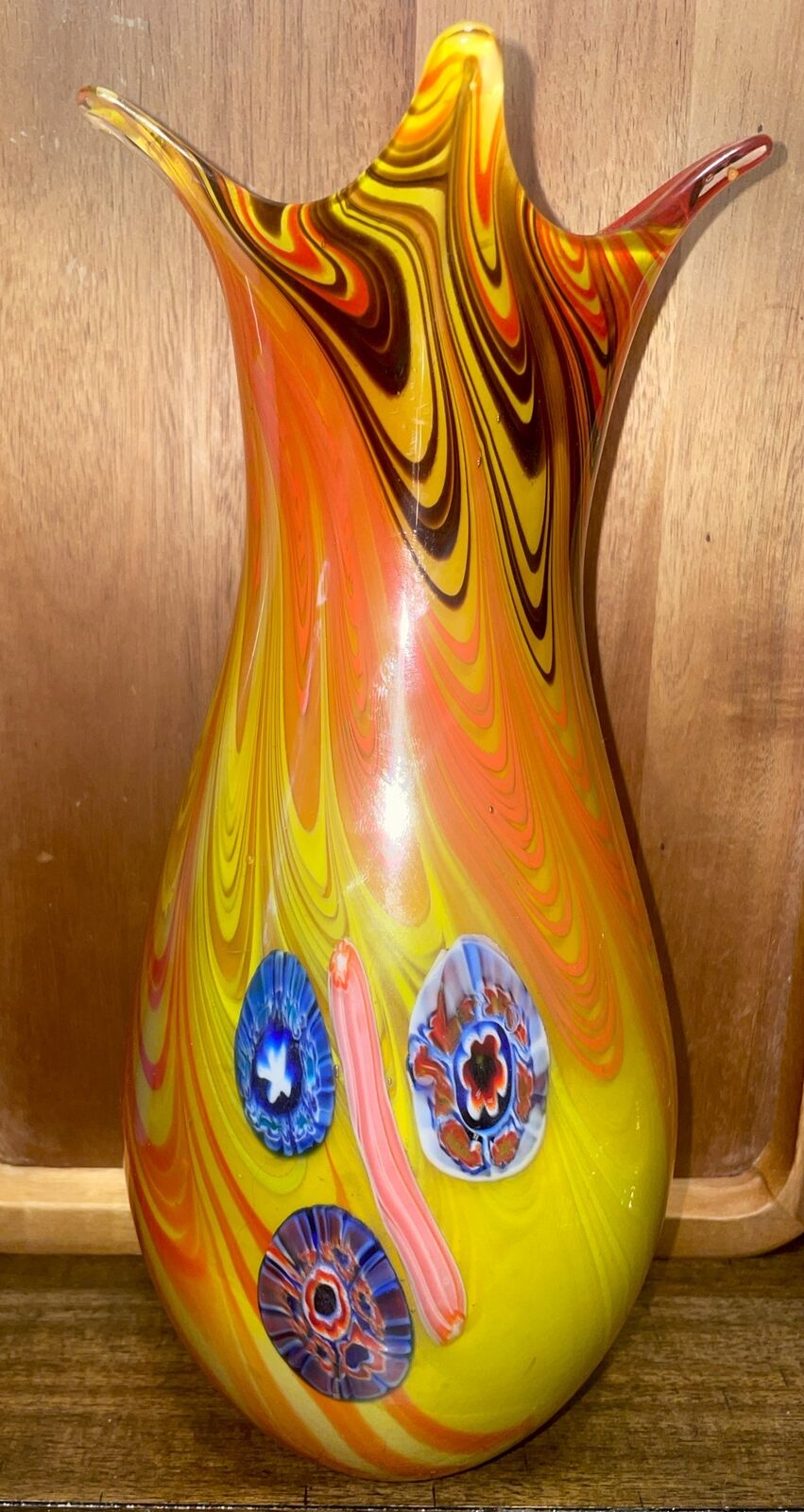 Modernist Italian Murano Millefiori Orb Vase by Fratelli Toso 1950s Rare 12”